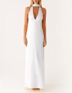 Womens Floral Halterneck Deep V-Neck Backless Bodycon Maxi Dress - Image 2